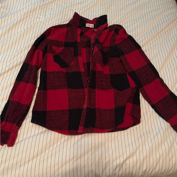 Maurices Red and Black Flannel Button Down Shirt - Picture 1 of 4